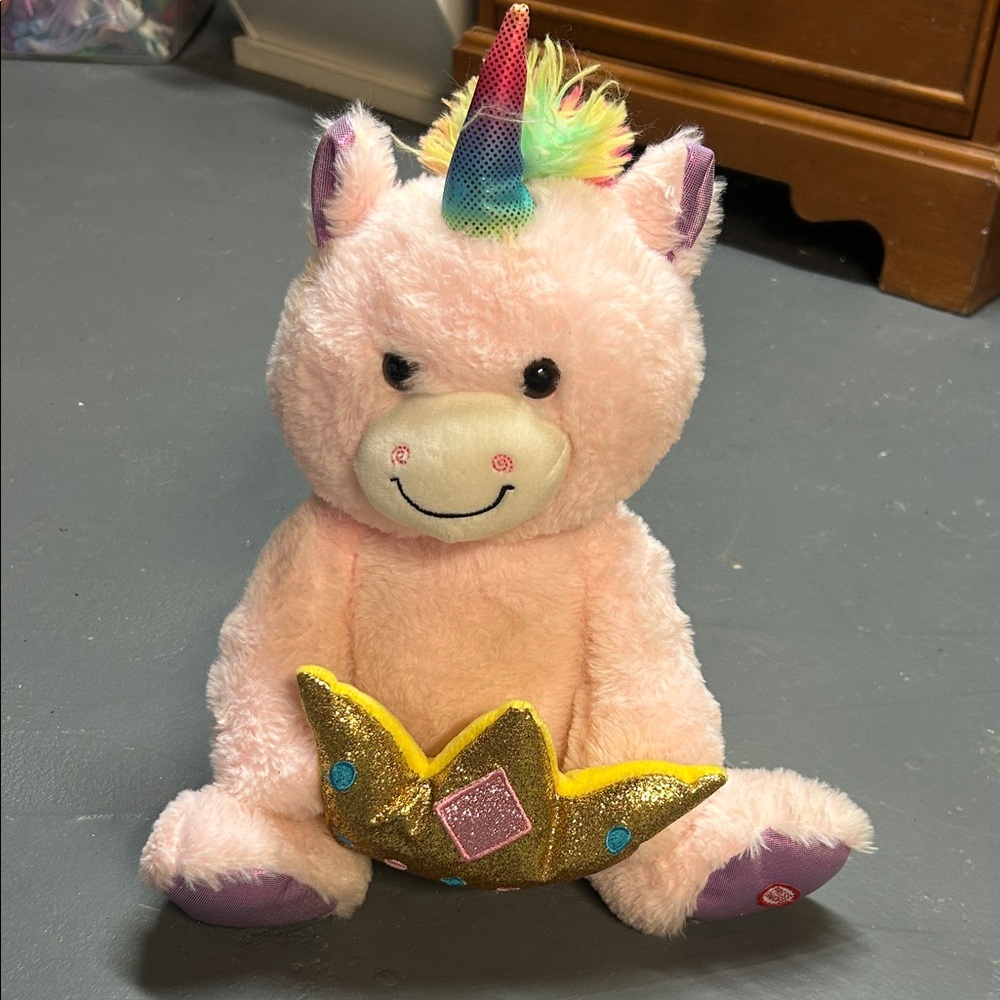 Pink Plush Unicorn Toy with Rainbow Horn